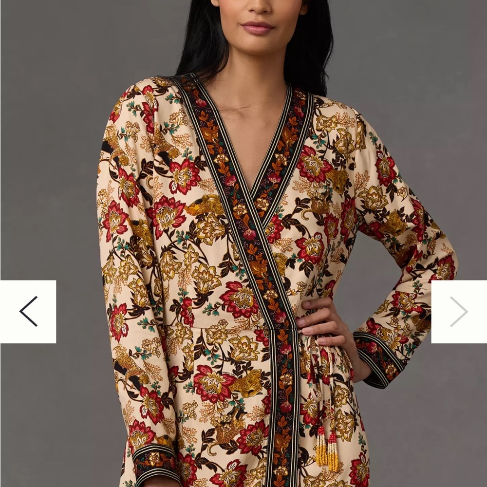 Farm Rio Long-Sleeve Printed Wrap Mini Dress